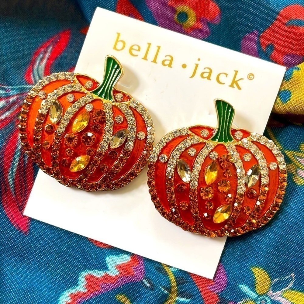 Brand New Bella Jack Pumpkin Orange Fall Rhinestone Post Earrings